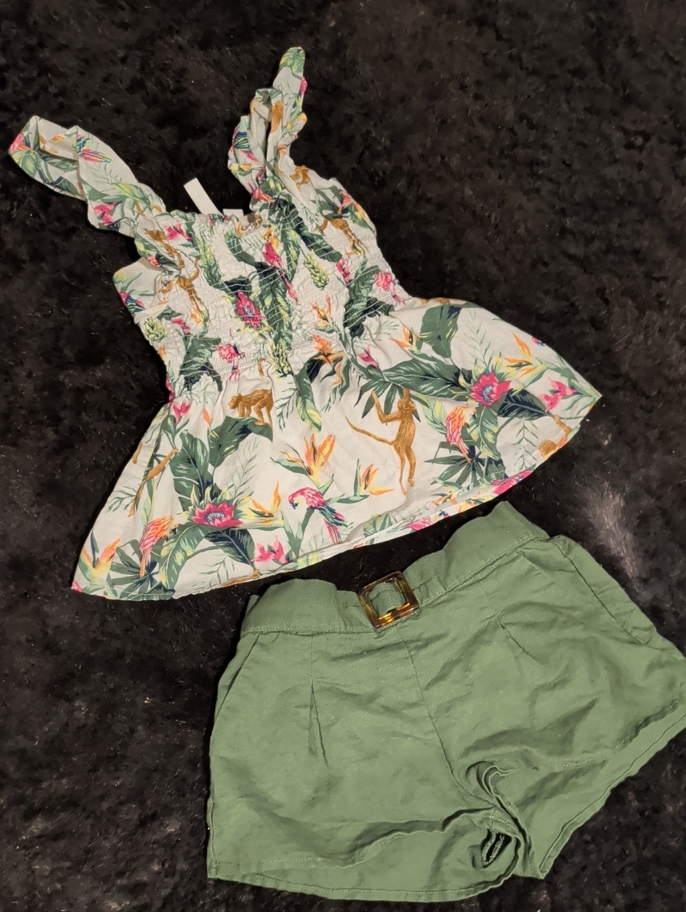 Janie and Jack Tropical Smocked Tank Top - White, Green, Pink